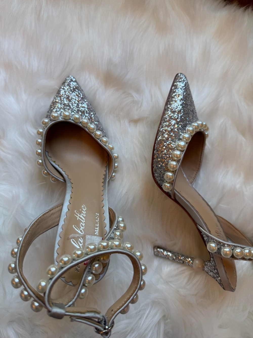 Nicole Bathie x Antonio Melani Sparkle Pearl Bridal Heels - Picture 6 of 7